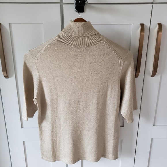 Brooks Brothers Sweater Womens L Metallic Ivory Short Sleeve Turtleneck Shirt